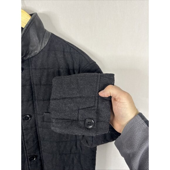 Rodd & Gunn Quilted Wool Jacket Leather Trim Charcoal Button Front Men’s Small - Picture 2 of 9